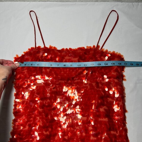 Zara Red Sequin Mini Dress Sparkle Slip Party Cocktail New Years Blogger Fave M - Picture 7 of 16